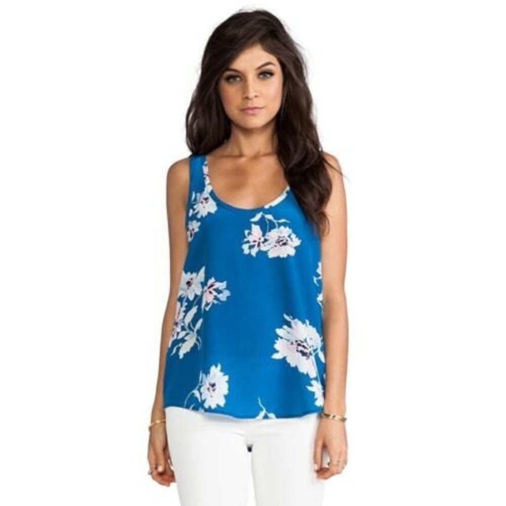 Joie Annabeth Tossed Bouquet Silk Tank Top Nineties Blue Floral Print Small